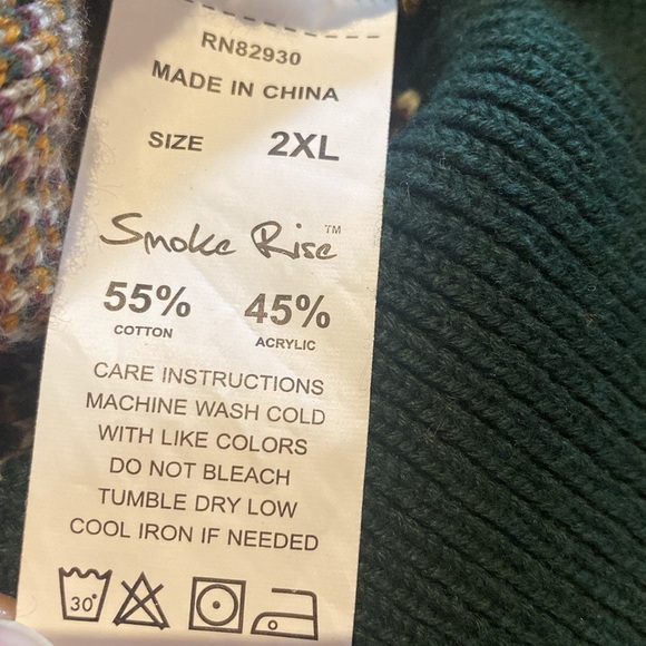 Smoke Rise Cotton Hoodie Tapestry Jacquard Knit Top Green Gold Fairisle Sz XL - Picture 9 of 10